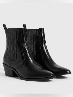 All Saints Miriam Black Crocodile Western Chelsea Boot Hybrid 100% Leather EU 37